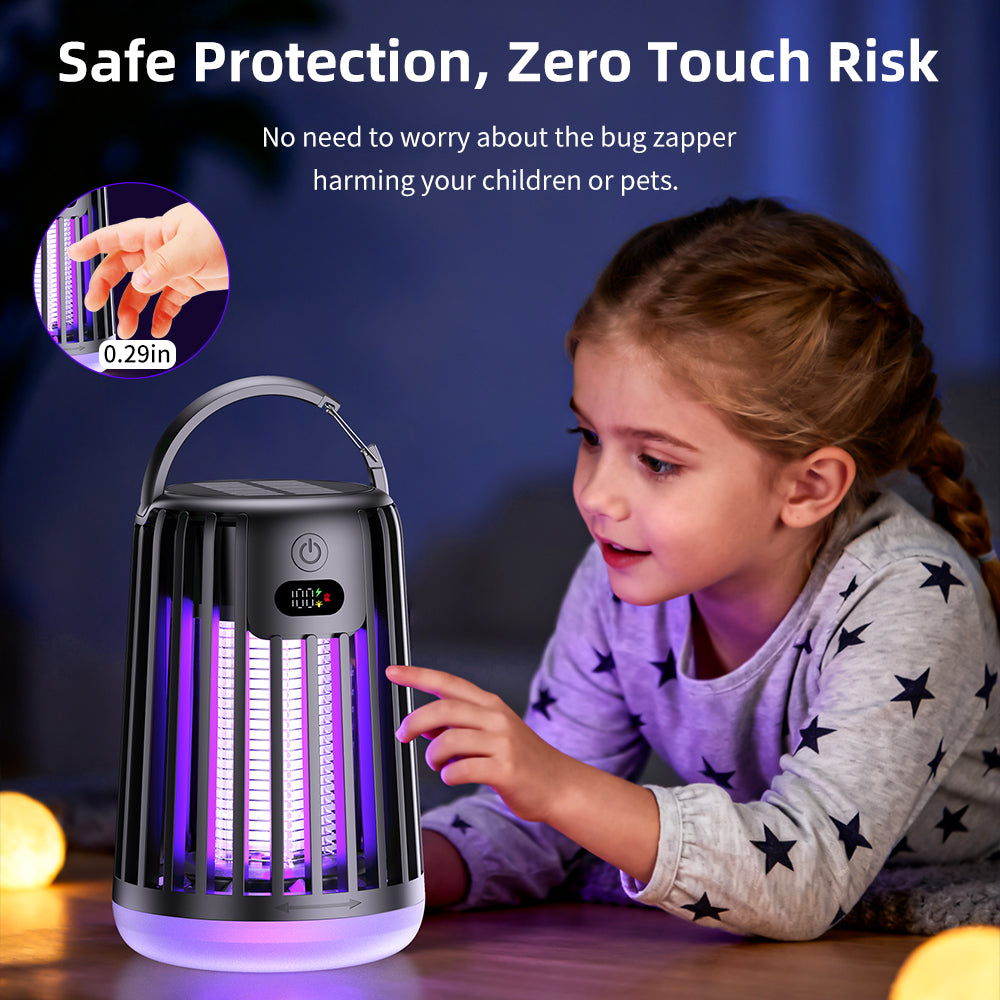 JT MOROLUX Solar Bug Zapper with Dual Charging, Electric Mosquito Killer & LED Lantern, Portable Indoor & Outdoor Insect Trap for Home, Patio, Garden & Camping