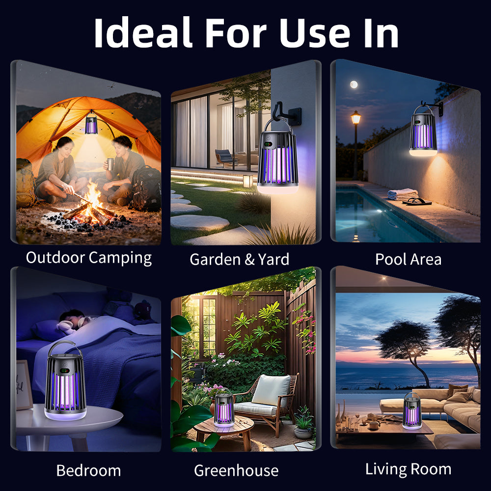 JT MOROLUX Solar Bug Zapper with Dual Charging, Electric Mosquito Killer & LED Lantern, Portable Indoor & Outdoor Insect Trap for Home, Patio, Garden & Camping