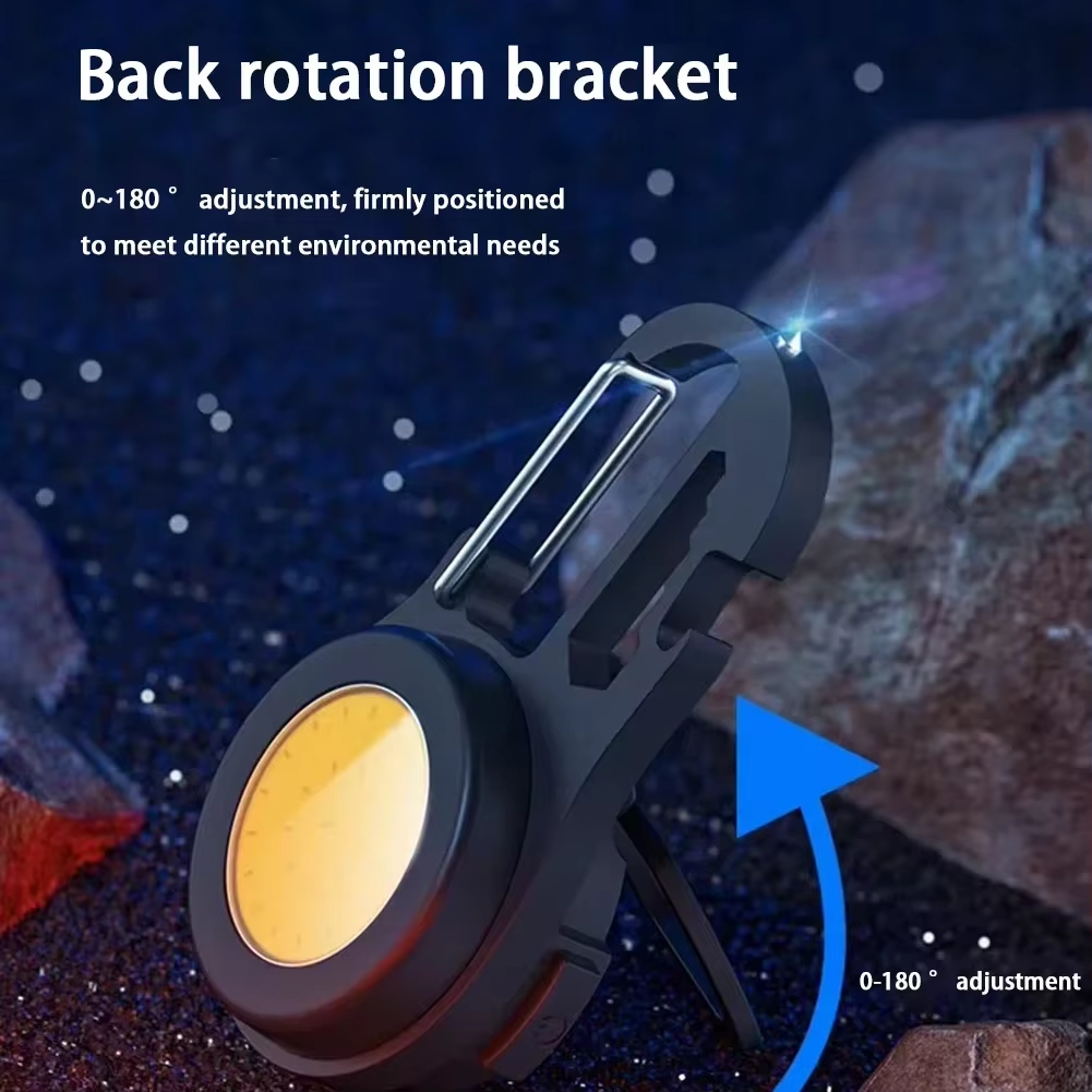 Multifunctional COB LED Bright Small Emergency Flashlight Keychain for car truck USB Rechargeable Pocket Work Light Outdoor Camping Torch with Strong Magnet