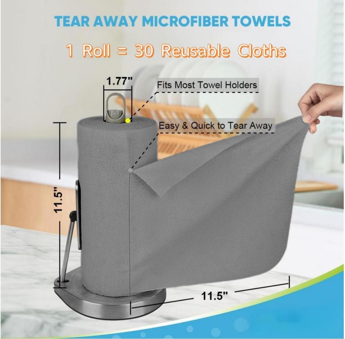 Microfiber Cleaning Cloths Roll, 2 Rolls, Reusable, Machine Washable, Super Absorbent, Lint Free, Tear Away Design
