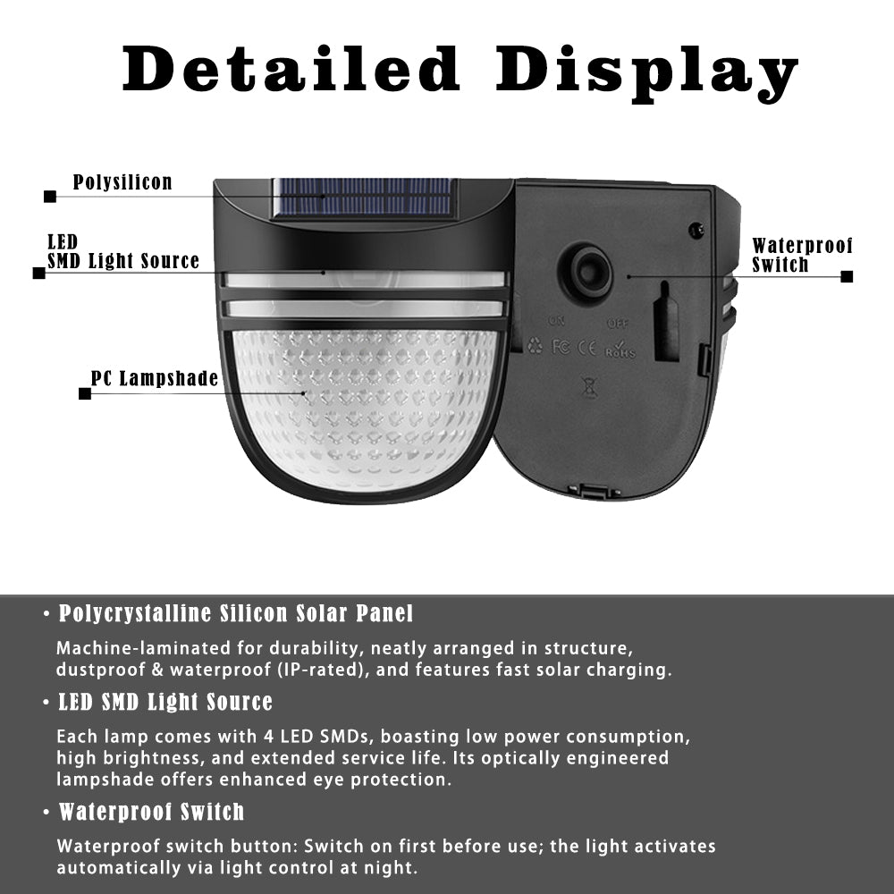 Solar Fence Lights Outdoor 2 Pack, Warm White Solar Wall Lights with Dual Modes and Breathing Mode for Fence, Patio, Deck and Garden