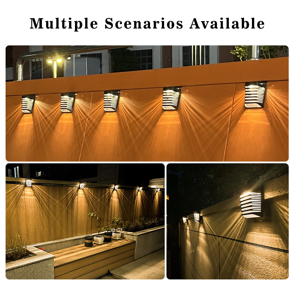 Solar Fence Lights Outdoor 2 Pack, Warm White Solar Wall Lights with Dual Modes and Breathing Mode for Fence, Patio, Deck and Garden