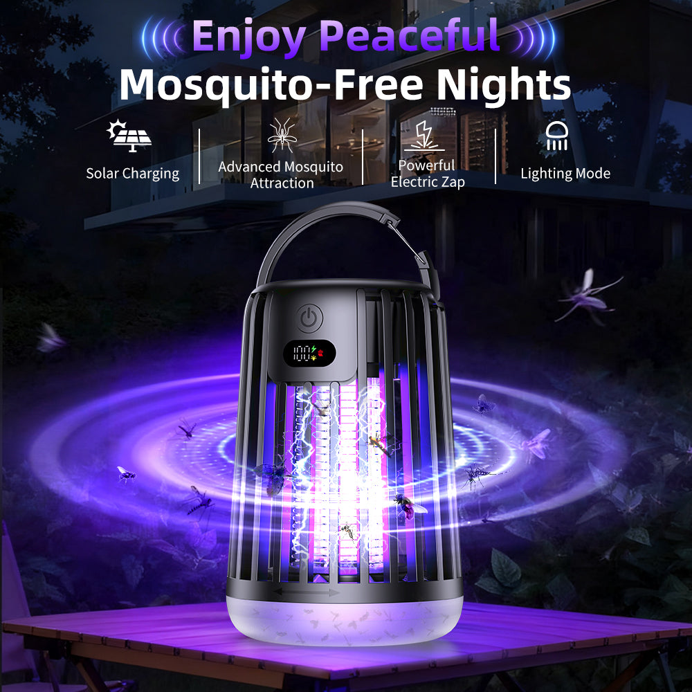 JT MOROLUX Solar Bug Zapper with Dual Charging, Electric Mosquito Killer & LED Lantern, Portable Indoor & Outdoor Insect Trap for Home, Patio, Garden & Camping