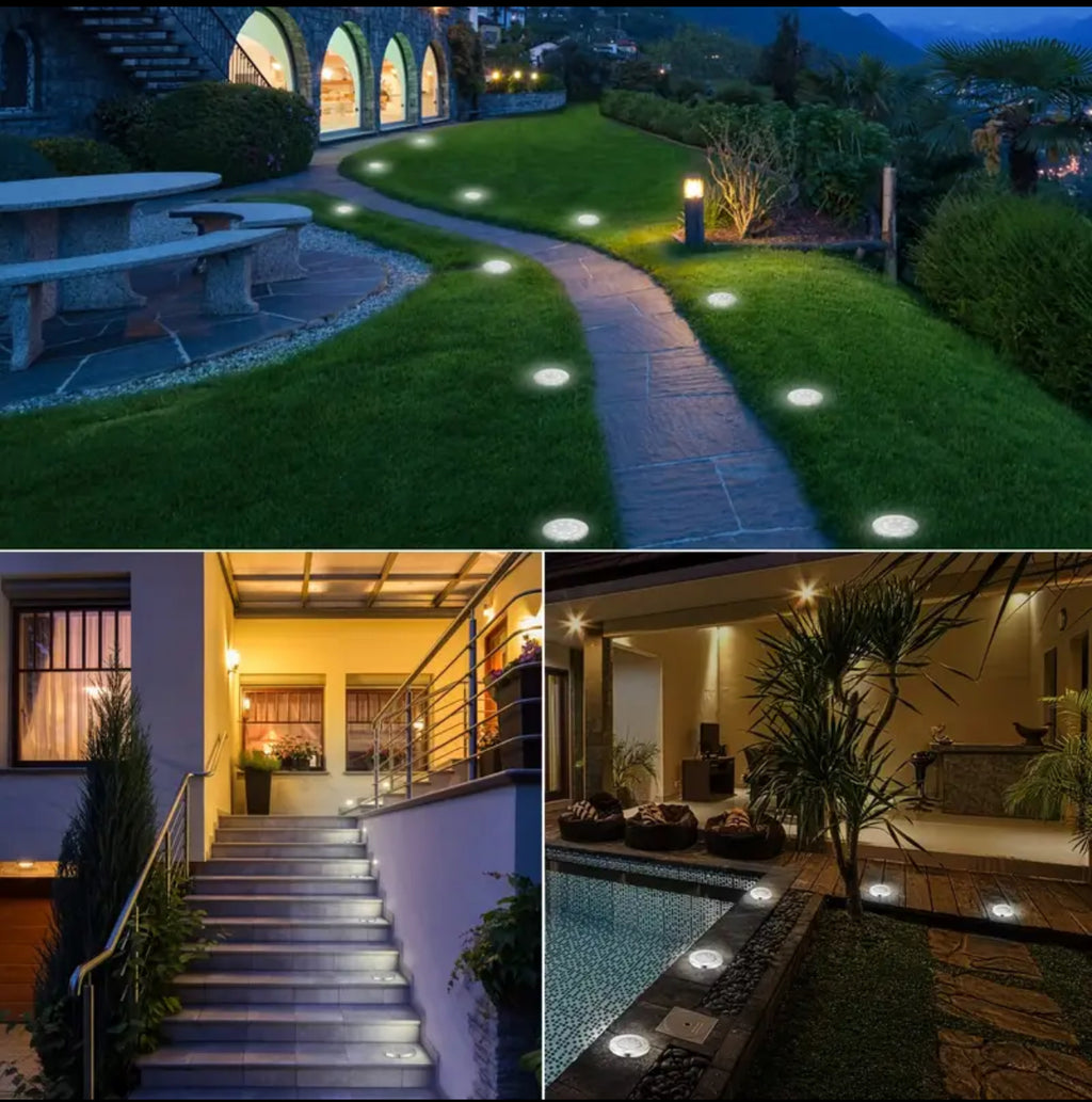 JT Morolux Solar Ground Lights, LED Disk Lights, White, Waterproof Outdoor Path Lights for Garden, Lawn, Walkway, Driveway