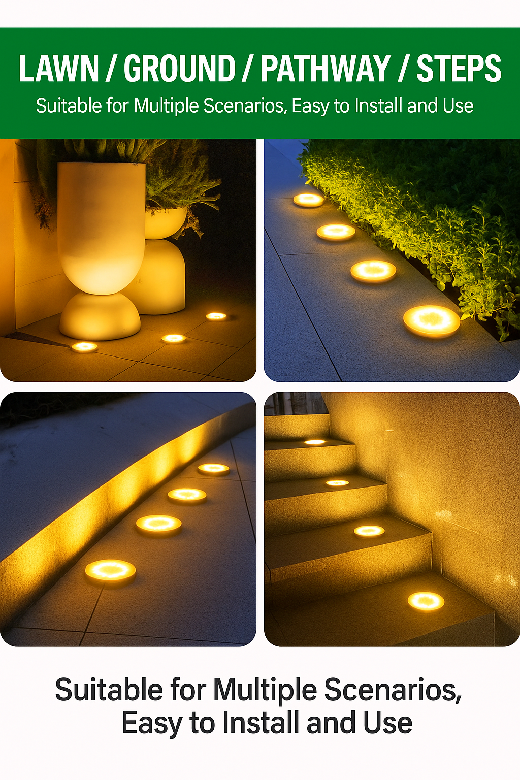 JT Morolux Solar Ground Lights, LED Disk Lights, White, Waterproof Outdoor Path Lights for Garden, Lawn, Walkway, Driveway
