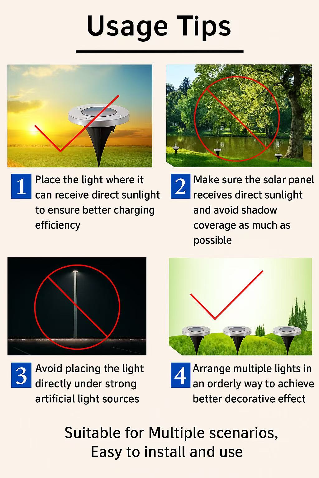 JT Morolux Solar Ground Lights, LED Disk Lights, White, Waterproof Outdoor Path Lights for Garden, Lawn, Walkway, Driveway