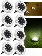 JT Morolux Solar Ground Lights, LED Disk Lights, White, Waterproof Outdoor Path Lights for Garden, Lawn, Walkway, Driveway