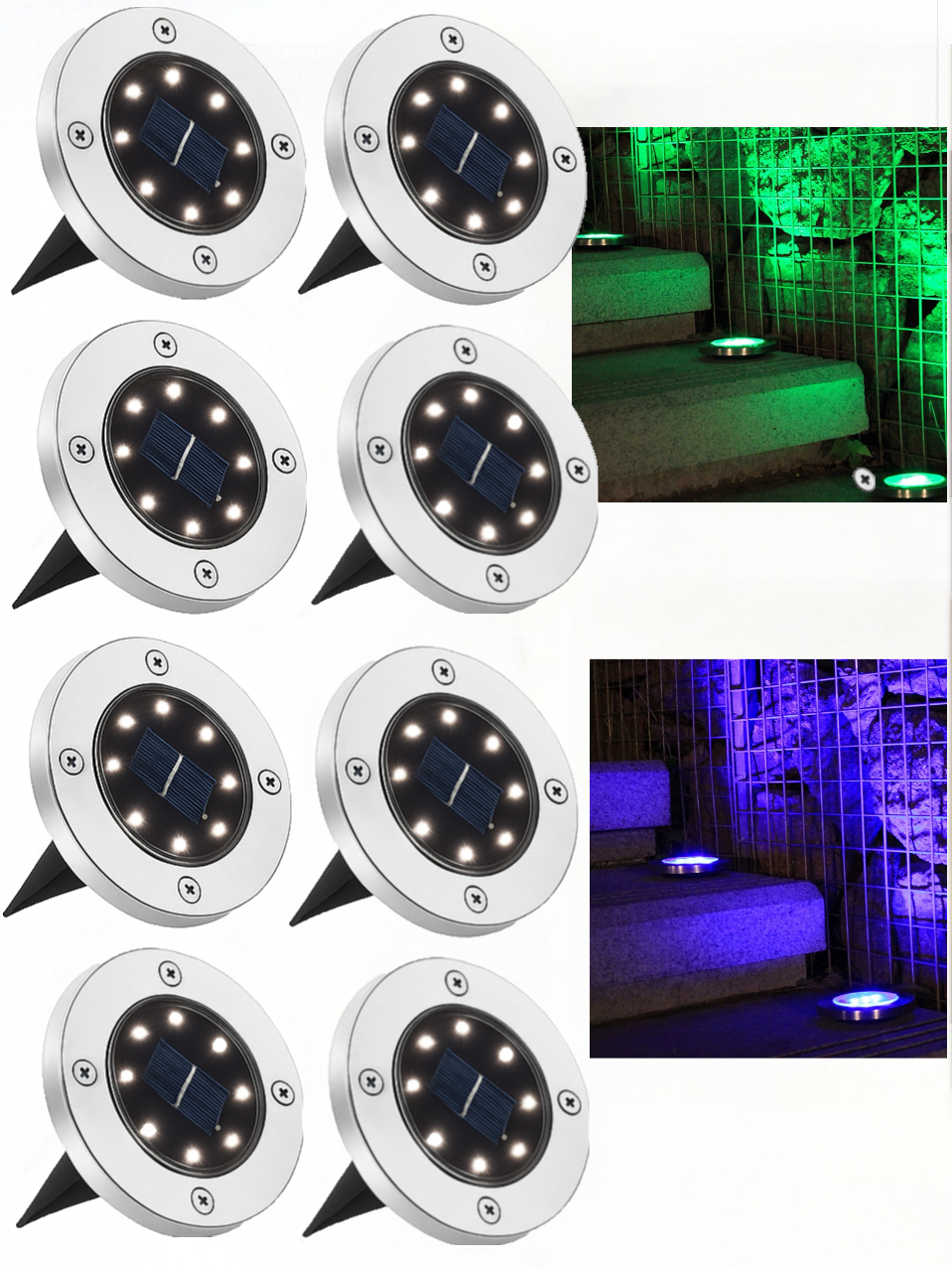 JT Morolux Solar Ground Lights, LED Disk Lights, White, Waterproof Outdoor Path Lights for Garden, Lawn, Walkway, Driveway