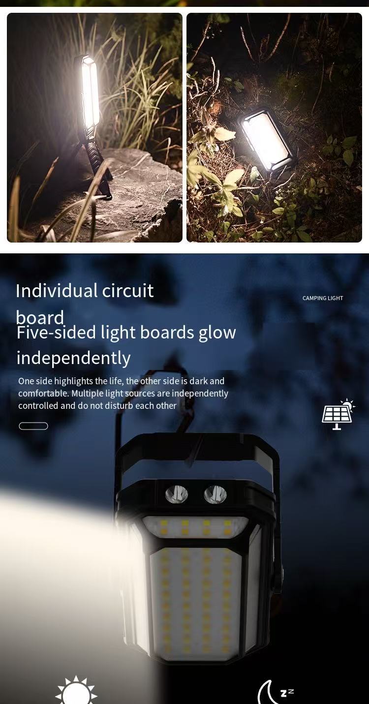 Solar Rechargeable LED Floodlight - Waterproof, Drop Resistant, 10000mAh USB Charging, Soft Light Mode, Ideal for Camping, Hiking, and Fishing