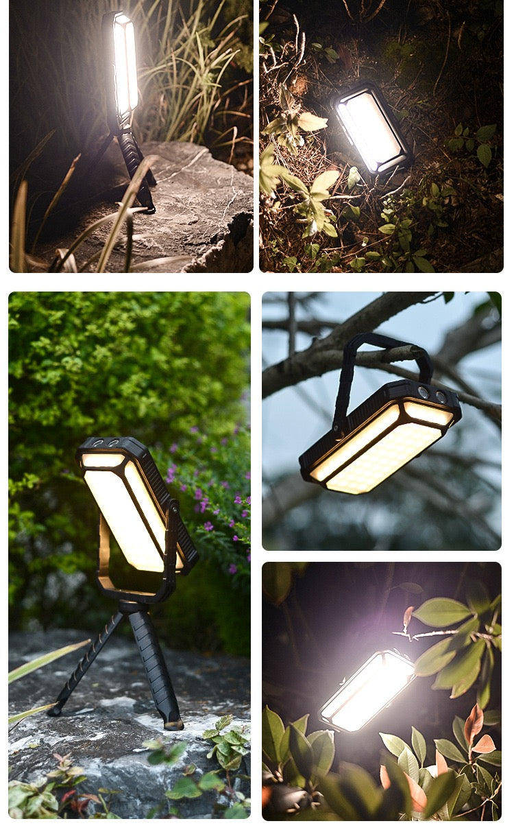 Solar Rechargeable LED Floodlight - Waterproof, Drop Resistant, 10000mAh USB Charging, Soft Light Mode, Ideal for Camping, Hiking, and Fishing