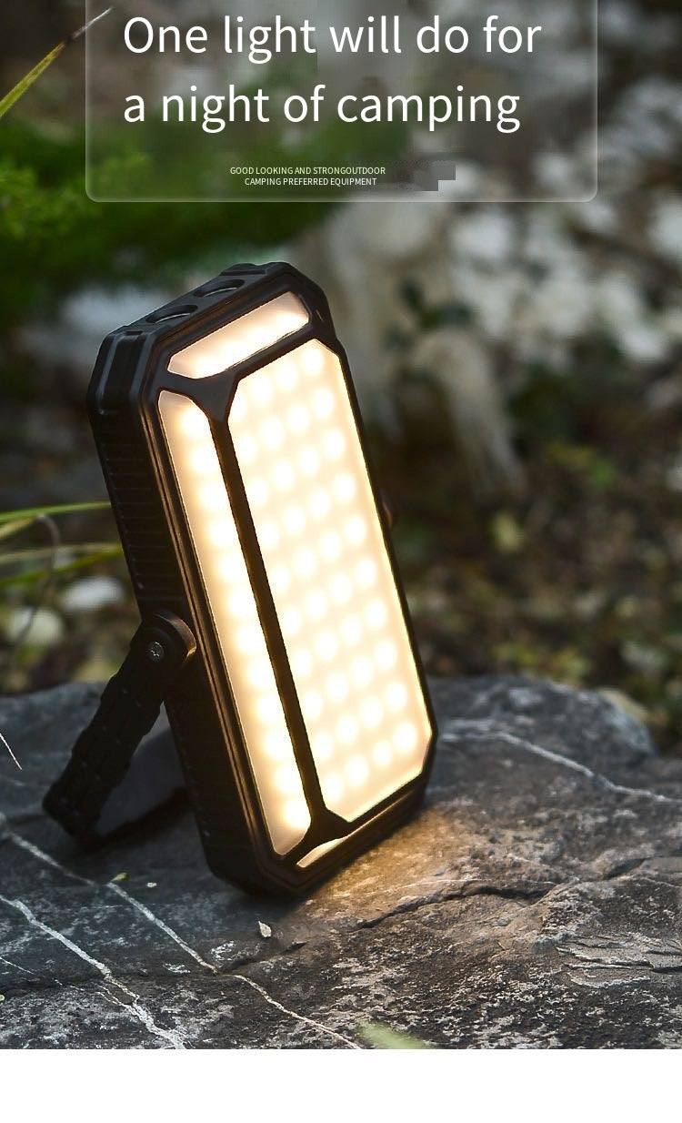 Solar Rechargeable LED Floodlight - Waterproof, Drop Resistant, 10000mAh USB Charging, Soft Light Mode, Ideal for Camping, Hiking, and Fishing