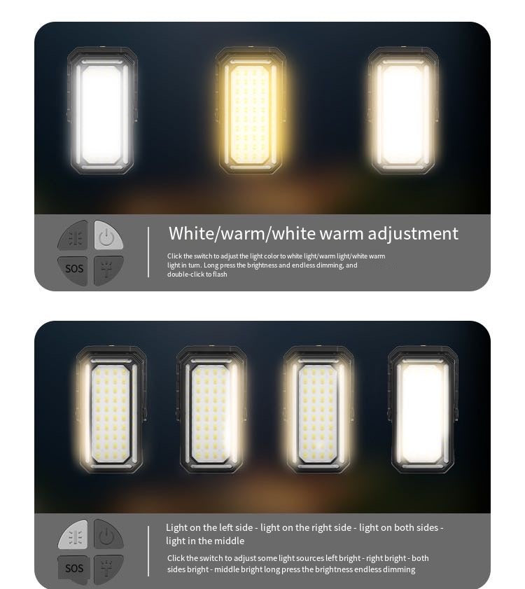 Solar Rechargeable LED Floodlight - Waterproof, Drop Resistant, 10000mAh USB Charging, Soft Light Mode, Ideal for Camping, Hiking, and Fishing