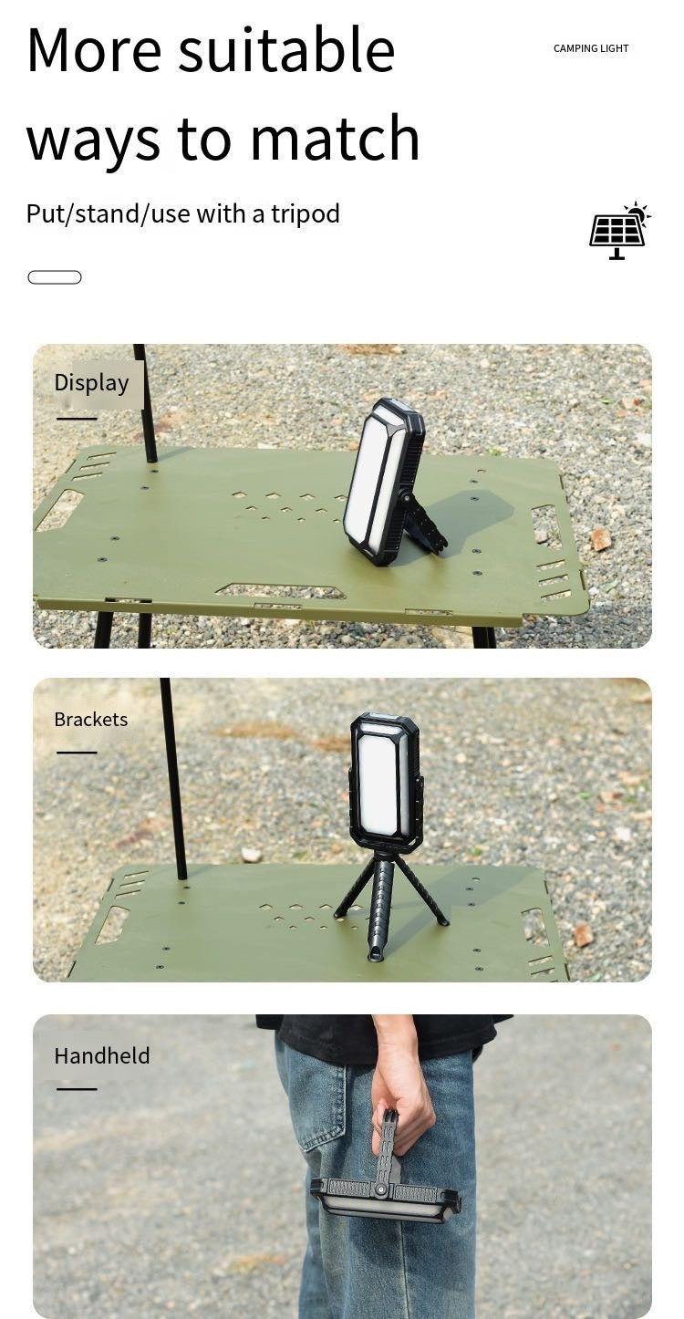 Solar Rechargeable LED Floodlight - Waterproof, Drop Resistant, 10000mAh USB Charging, Soft Light Mode, Ideal for Camping, Hiking, and Fishing