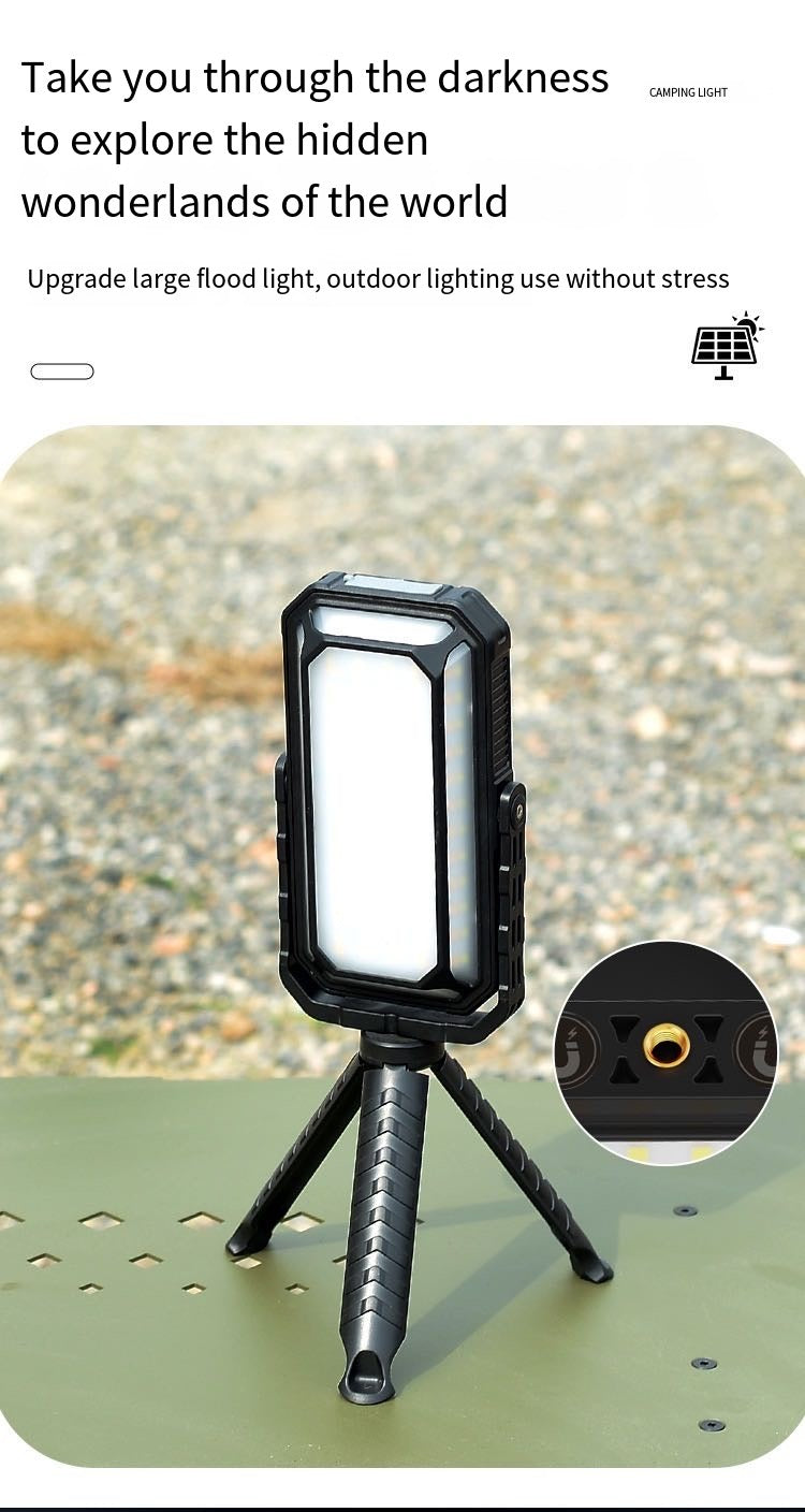 Solar Rechargeable LED Floodlight - Waterproof, Drop Resistant, 10000mAh USB Charging, Soft Light Mode, Ideal for Camping, Hiking, and Fishing