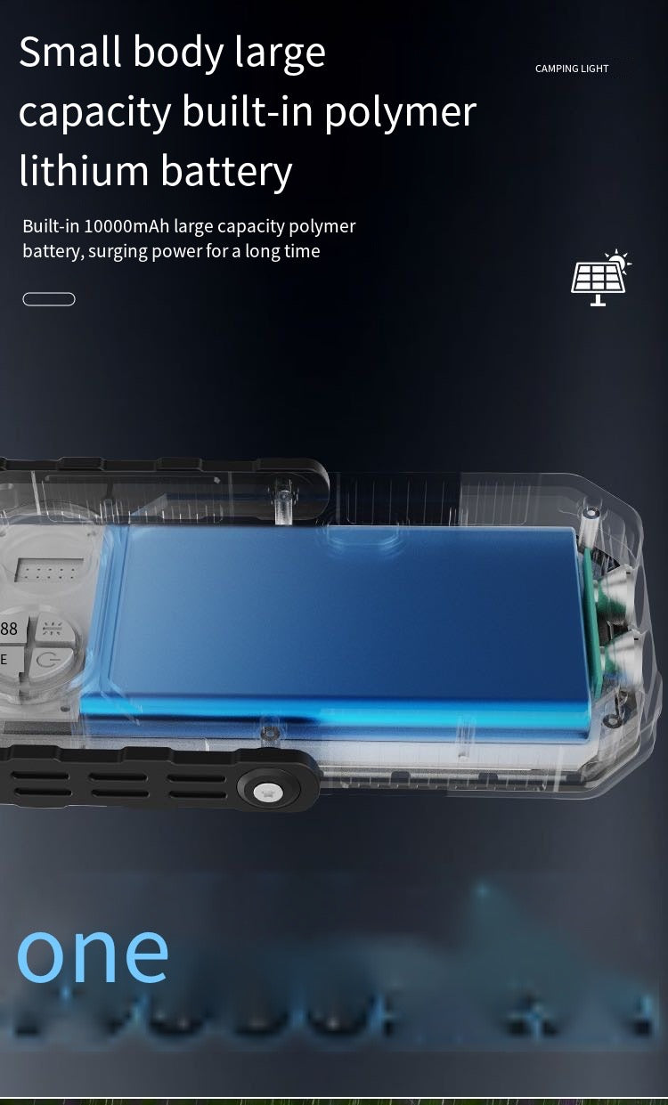 Solar Rechargeable LED Floodlight - Waterproof, Drop Resistant, 10000mAh USB Charging, Soft Light Mode, Ideal for Camping, Hiking, and Fishing