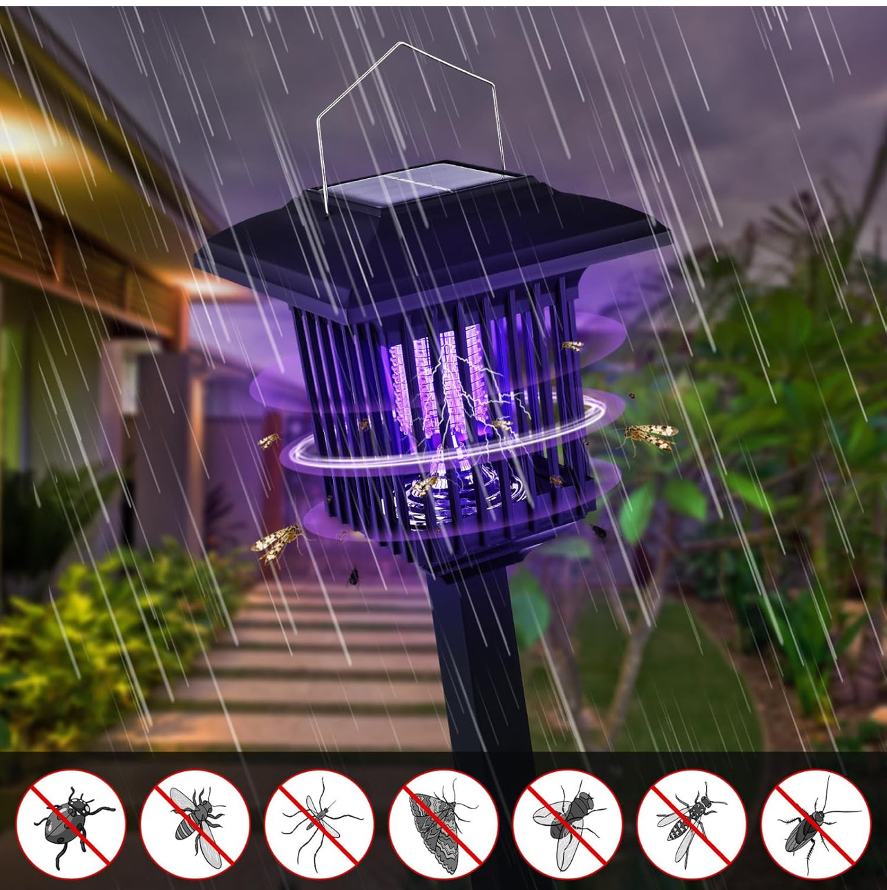 Solar-Powered Garden Stake Lamps with LED Lighting & Insect-Zapping Feature - Portable Outdoor Courtyard Lights for Pathway & Decorative Use（2 Pack）