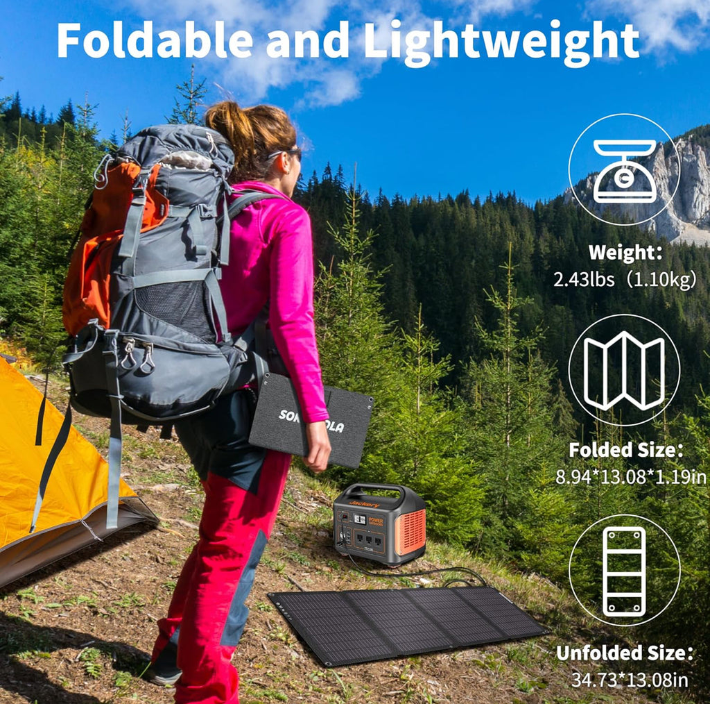 ETFE 50W Portable Solar Panel Charger, Foldable with Dual USB Output, IP68 Waterproof, 8-in-1 Adapter 2X Longer Life vs PET Panels for Camping,Hiking, RV, Fishing