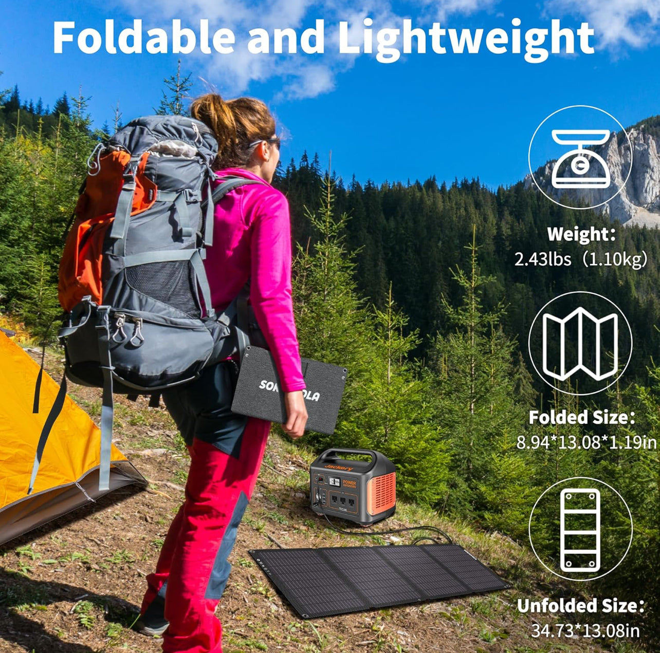ETFE 50W Portable Solar Panel Charger, Foldable with Dual USB Output, IP68 Waterproof, 8-in-1 Adapter 2X Longer Life vs PET Panels for Camping,Hiking, RV, Fishing