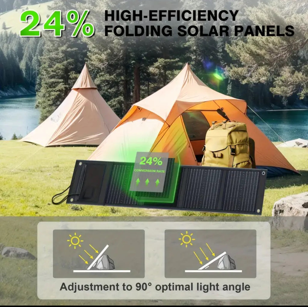 ETFE 50W Portable Solar Panel Charger, Foldable with Dual USB Output, IP68 Waterproof, 8-in-1 Adapter 2X Longer Life vs PET Panels for Camping,Hiking, RV, Fishing