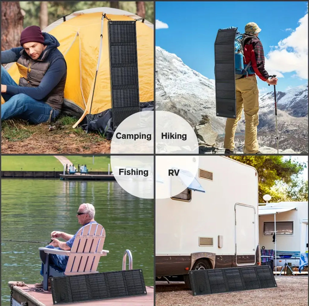 ETFE 50W Portable Solar Panel Charger, Foldable with Dual USB Output, IP68 Waterproof, 8-in-1 Adapter 2X Longer Life vs PET Panels for Camping,Hiking, RV, Fishing