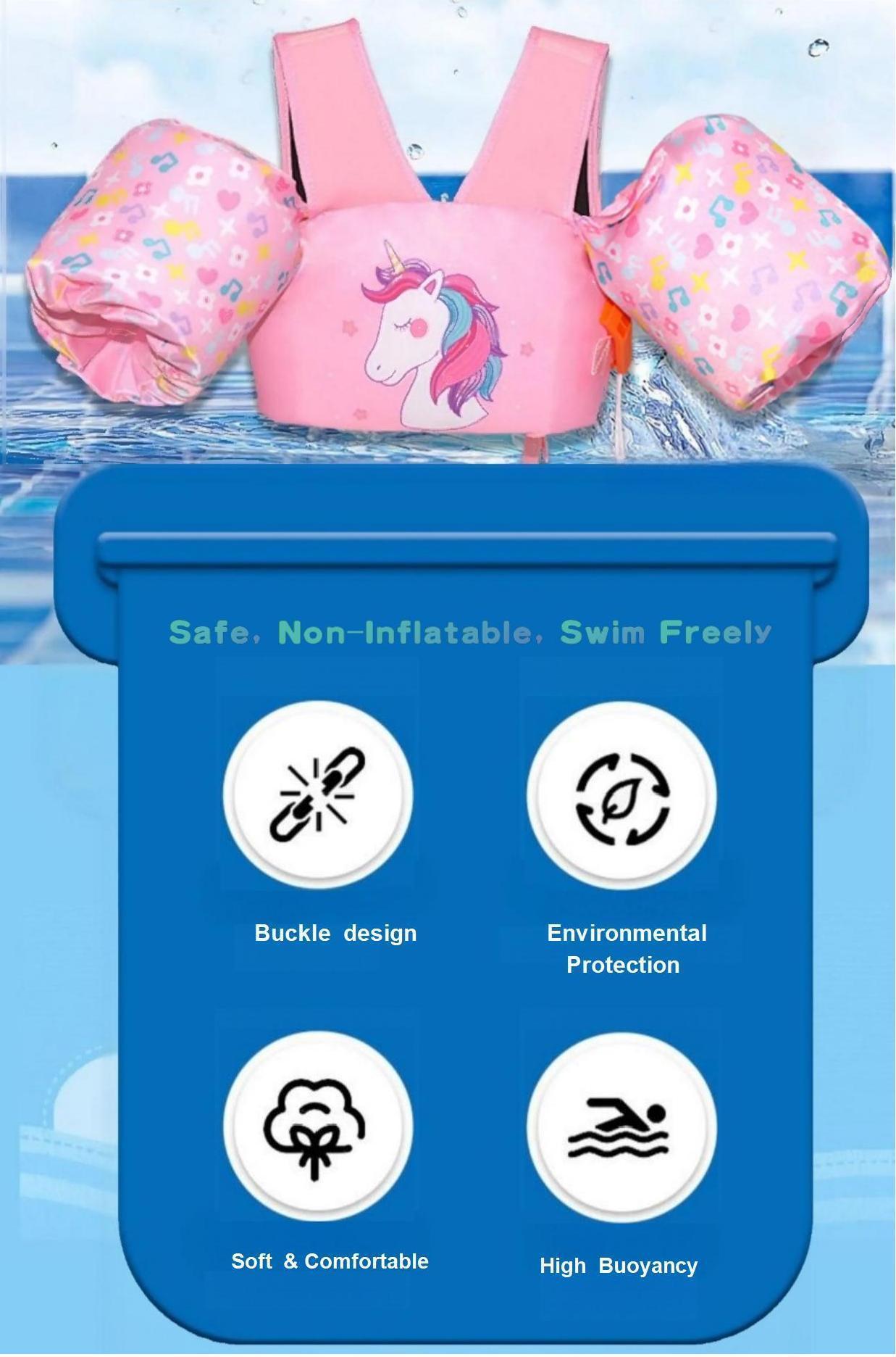 Kids Swim Vest Life Jacket for 33-60 Pounds Boys and Girls, Toddler Floaties with Shoulder Harness Arm Wings for 3,4,5,6,7,8 Years Old Baby (Unicorn Magic)