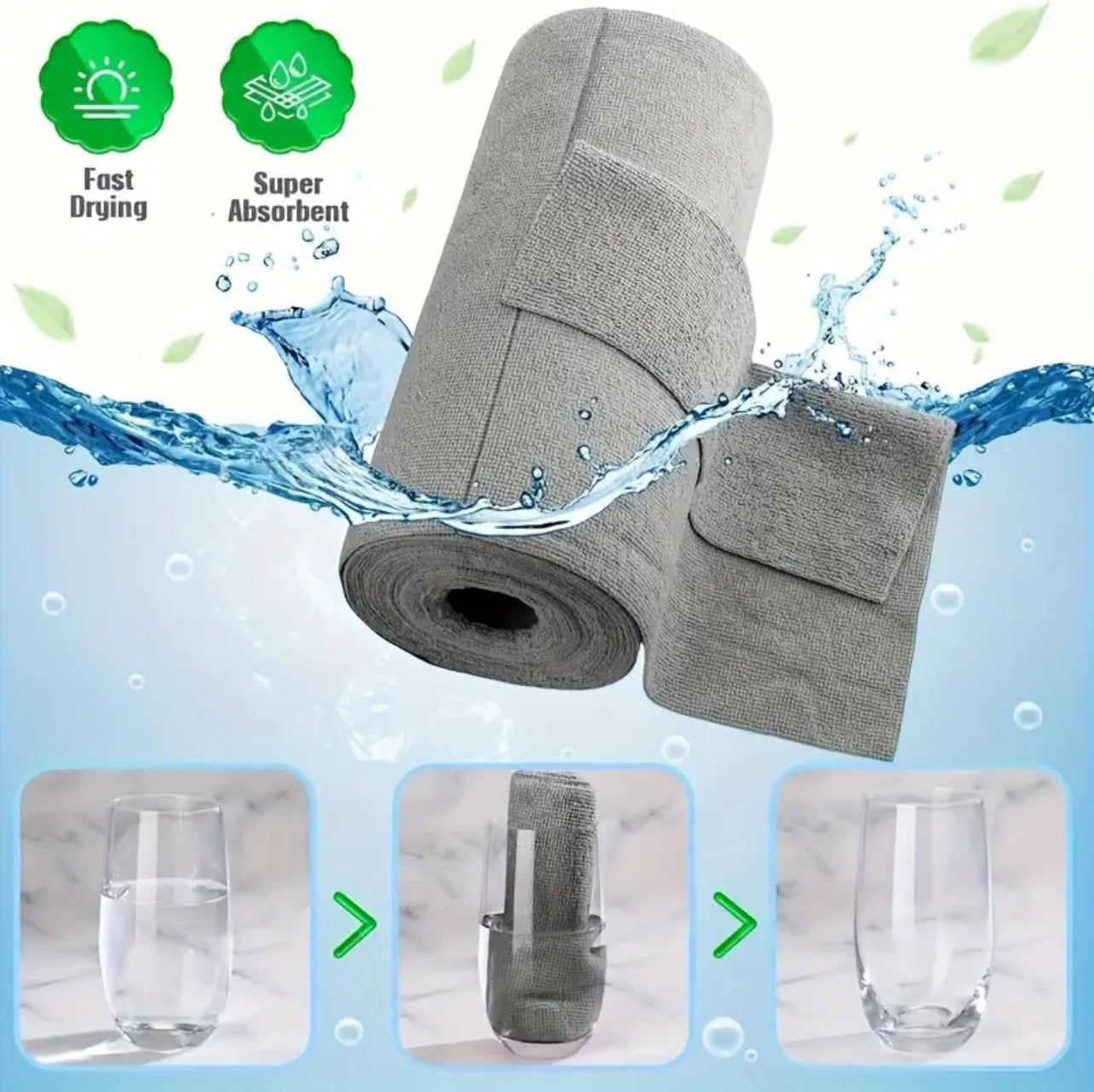 Microfiber Cleaning Cloths Roll, 2 Rolls, Reusable, Machine Washable, Super Absorbent, Lint Free, Tear Away Design