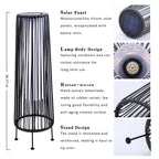 Solar Rattan Floor Lamp Outdoor, Waterproof LED Standing Lights, Handwoven Black Wicker Solar Patio Lamps for Garden, Porch, Yard, Deck, Lawn Decorations – Auto On/Off (Black)