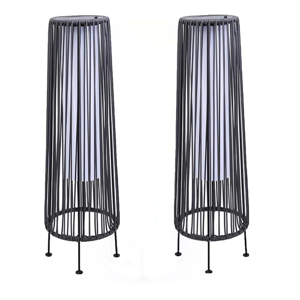 Solar Rattan Floor Lamp Outdoor, Waterproof LED Standing Lights, Handwoven Black Wicker Solar Patio Lamps for Garden, Porch, Yard, Deck, Lawn Decorations – Auto On/Off (Black)