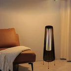 Solar Rattan Floor Lamp Outdoor, Waterproof LED Standing Lights, Handwoven Black Wicker Solar Patio Lamps for Garden, Porch, Yard, Deck, Lawn Decorations – Auto On/Off (Black)