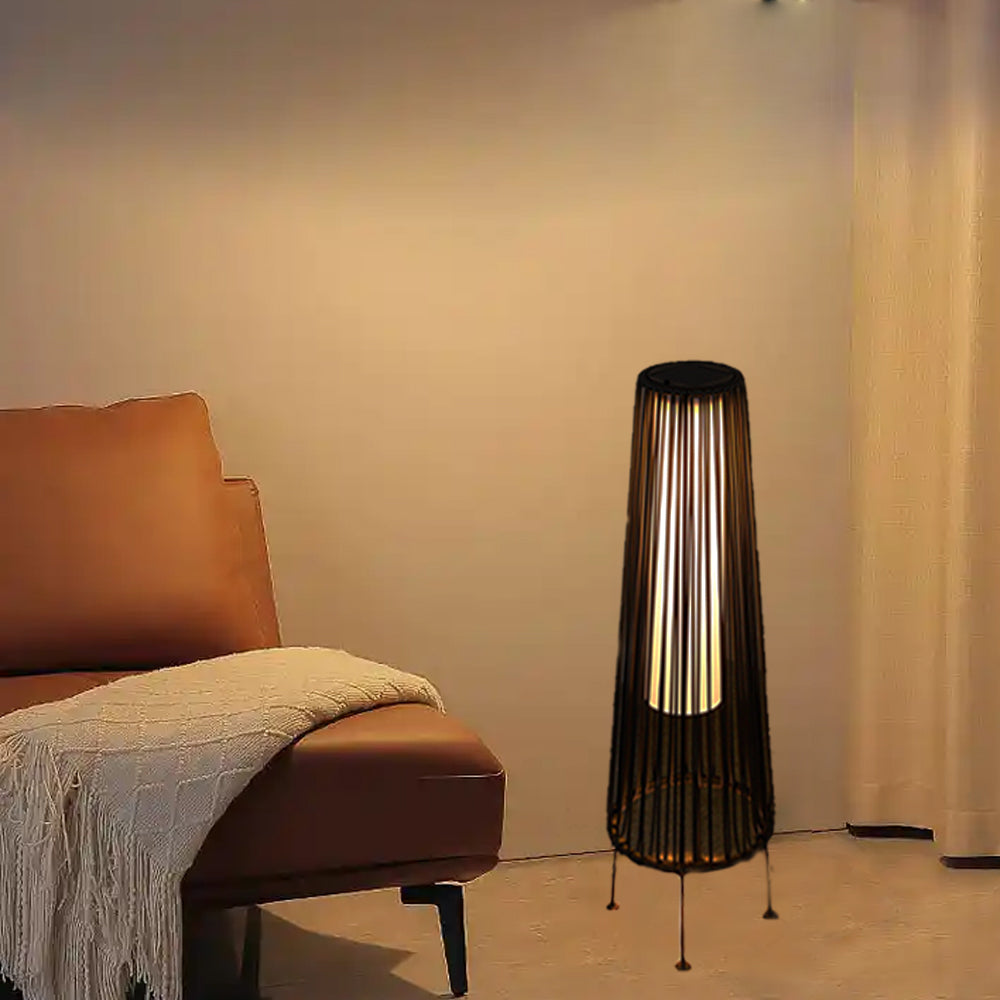 Solar Rattan Floor Lamp Outdoor, Waterproof LED Standing Lights, Handwoven Black Wicker Solar Patio Lamps for Garden, Porch, Yard, Deck, Lawn Decorations – Auto On/Off (Black)