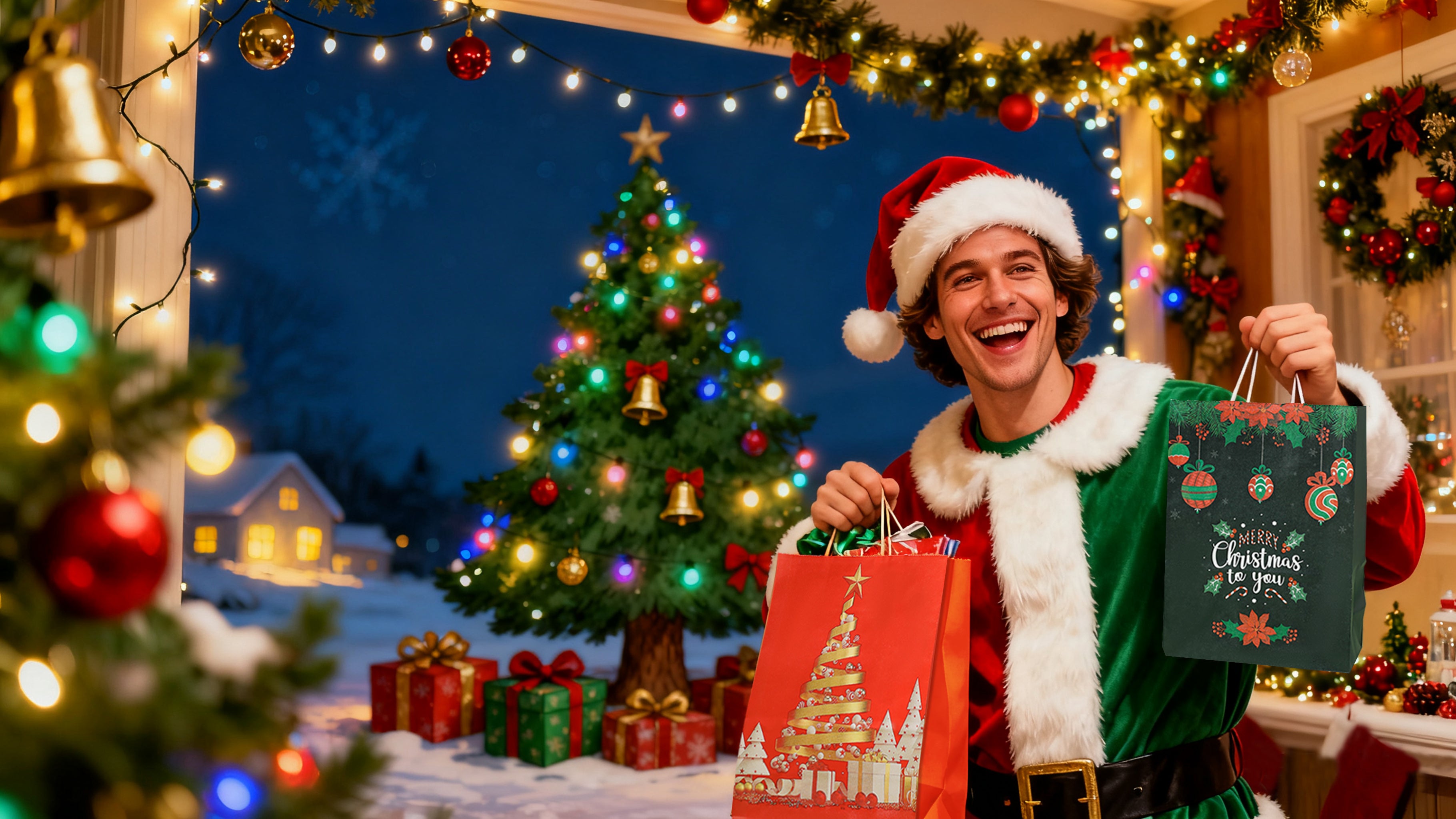 Christmas Gift Bags with Handles, 36 Pack Holiday Kraft Paper Gift Bags (Small, Medium, Large – 12 Each), 4 Assorted Designs, Reusable Bulk Value Pack for Presents, Candy, Toys, Books & Party Favors