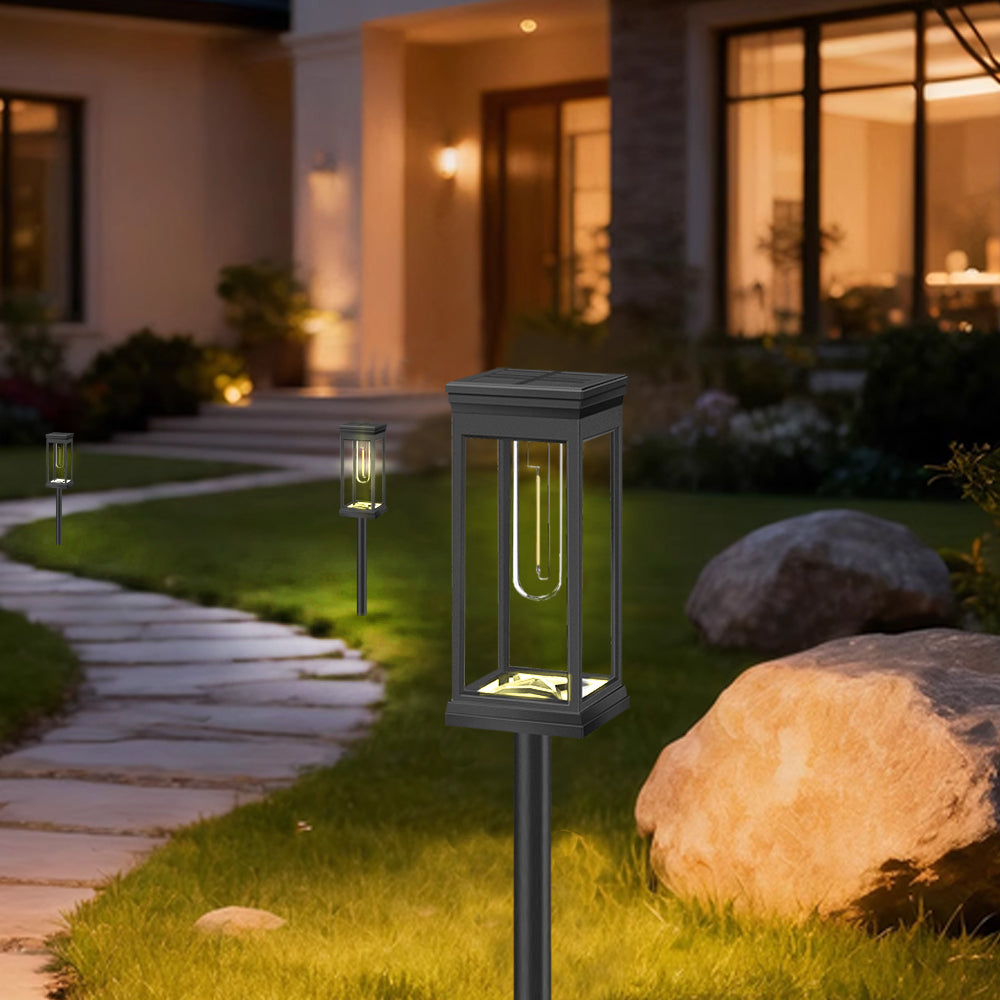 Solar Pathway Lights Outdoor LED Garden Stake Light with Automatic Charging Black Warm White Waterproof Ground Mount Landscape Lighting