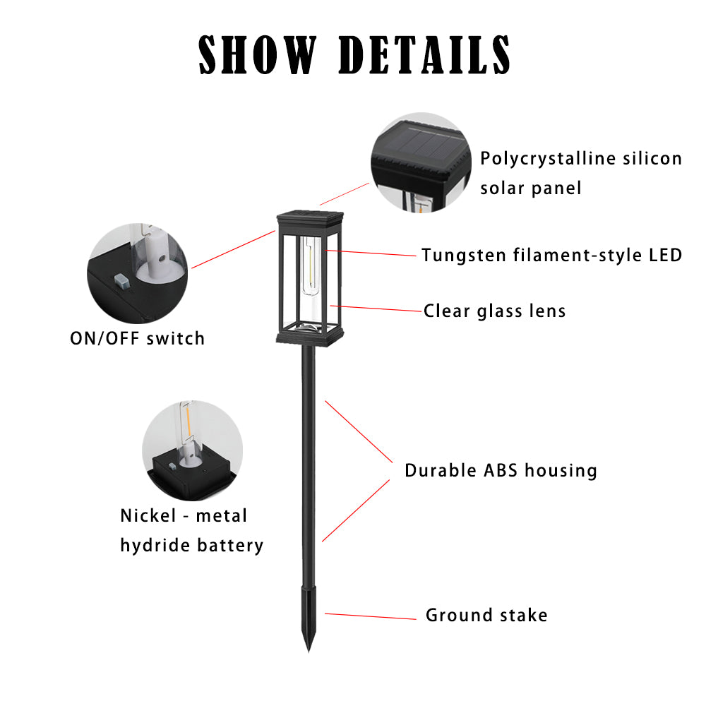 Solar Pathway Lights Outdoor LED Garden Stake Light with Automatic Charging Black Warm White Waterproof Ground Mount Landscape Lighting