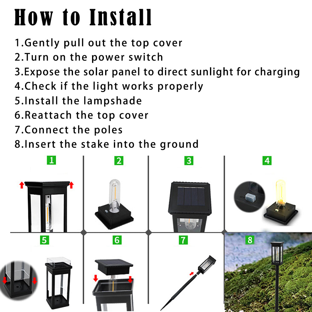 Solar Pathway Lights Outdoor LED Garden Stake Light with Automatic Charging Black Warm White Waterproof Ground Mount Landscape Lighting