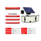 JT MOROLUX Solar-Powered LED Floodlight – 234 LED 3-Head Motion Sensor Security Light with Remote, IP65 Waterproof (Outdoor Wall Mount for Yard, Garage, Porch)