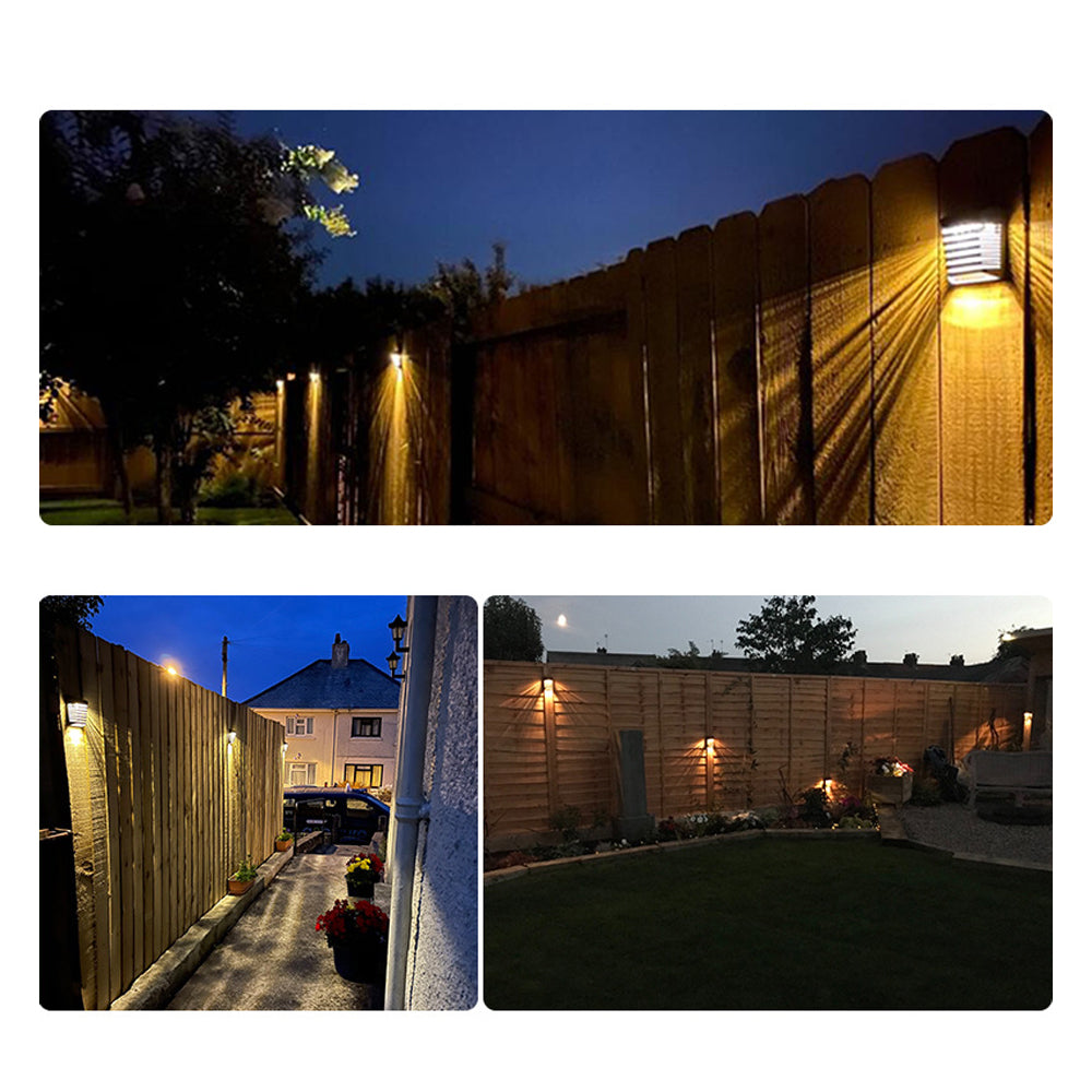 Solar Fence Lights Outdoor 2 Pack, Warm White Solar Wall Lights with Dual Modes and Breathing Mode for Fence, Patio, Deck and Garden