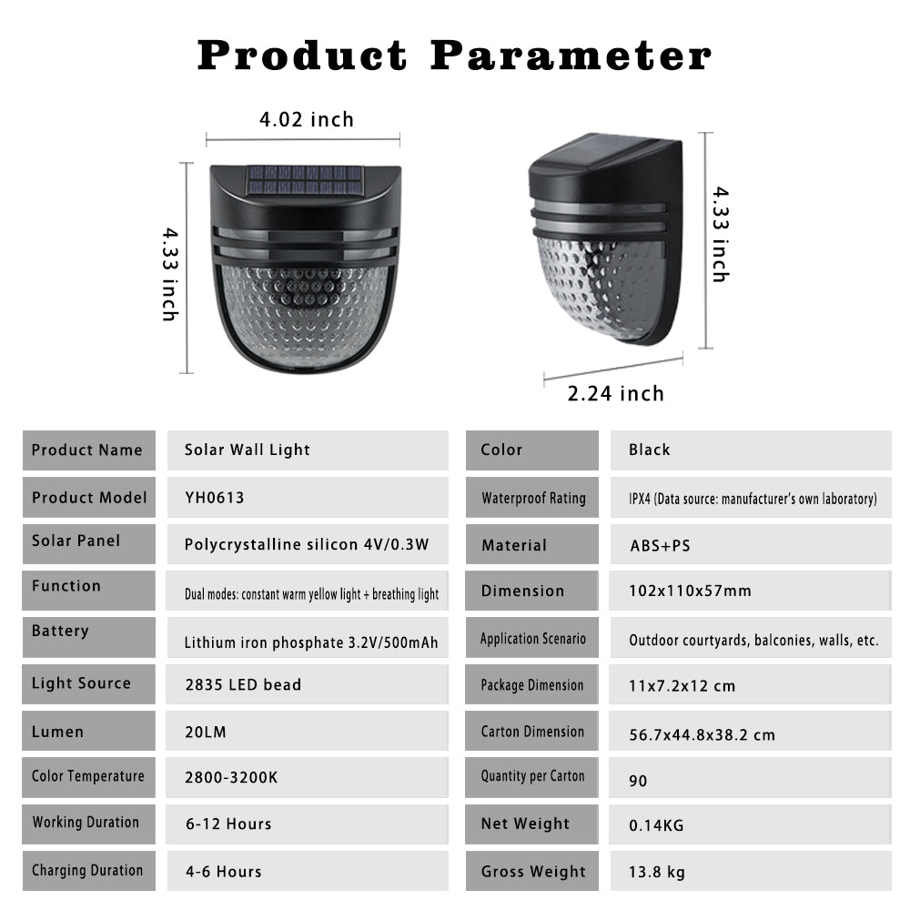 Solar Fence Lights Outdoor 2 Pack, Warm White Solar Wall Lights with Dual Modes and Breathing Mode for Fence, Patio, Deck and Garden