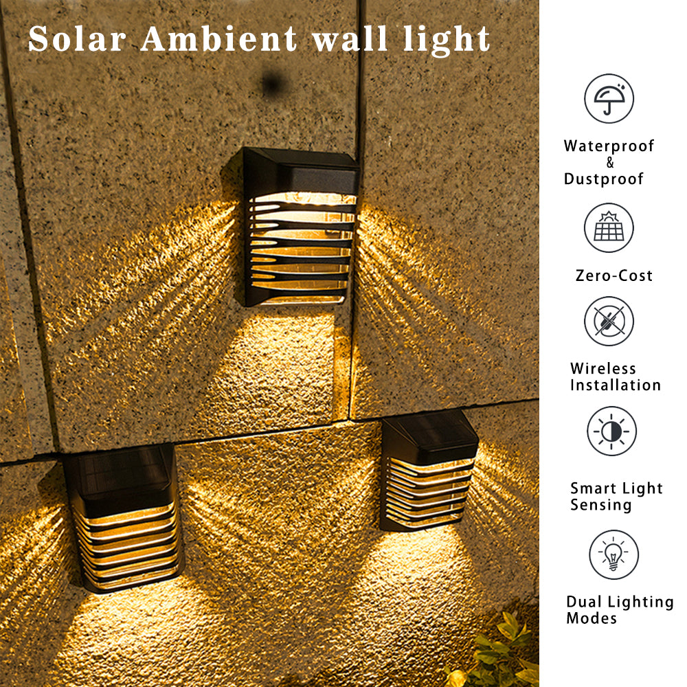 Solar Fence Lights Outdoor 2 Pack, Warm White Solar Wall Lights with Dual Modes and Breathing Mode for Fence, Patio, Deck and Garden