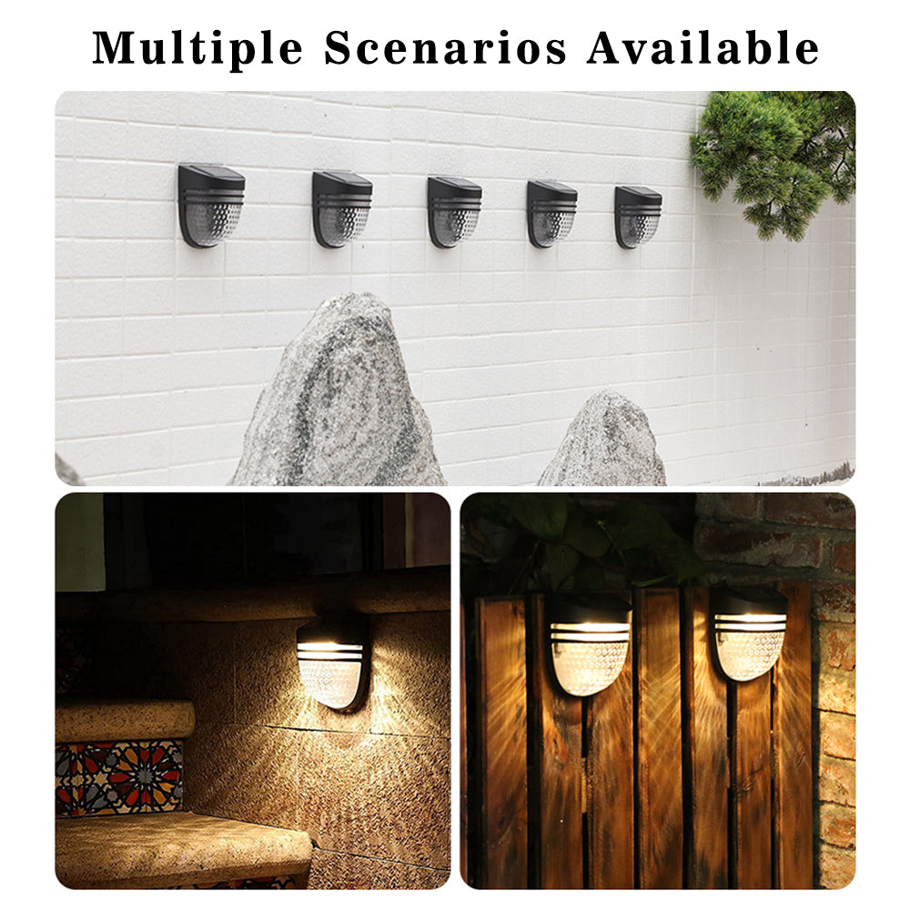 Solar Fence Lights Outdoor 2 Pack, Warm White Solar Wall Lights with Dual Modes and Breathing Mode for Fence, Patio, Deck and Garden