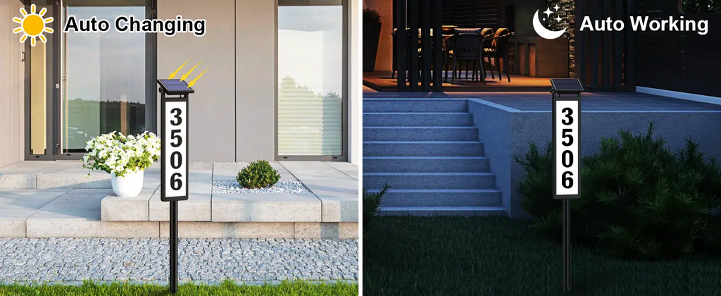 Upgrade Solar Home Address Sign, House Numbers Lighted Address Plaque Outdoor Waterproof