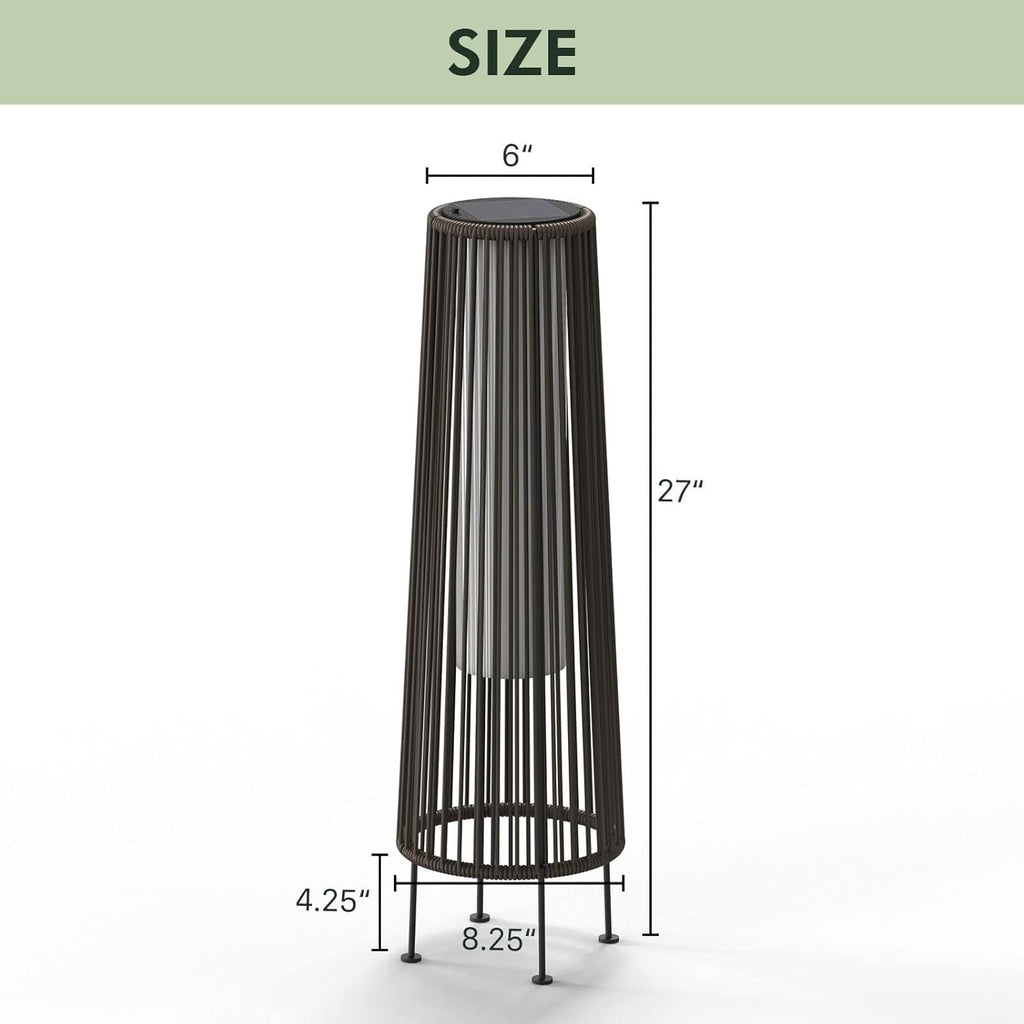 Solar Rattan Floor Lamp Outdoor, Waterproof LED Standing Lights, Handwoven Black Wicker Solar Patio Lamps for Garden, Porch, Yard, Deck, Lawn Decorations – Auto On/Off (Black)