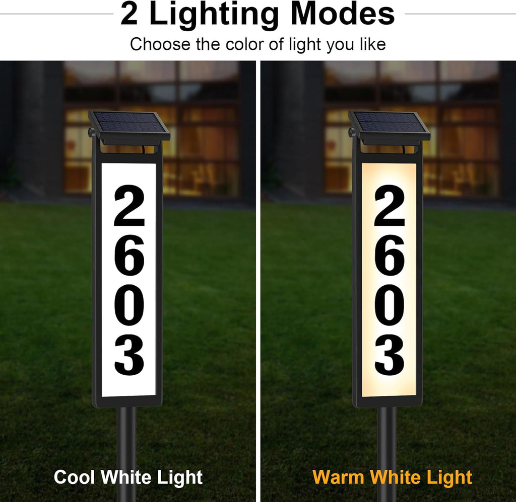 Upgrade Solar Home Address Sign, House Numbers Lighted Address Plaque Outdoor Waterproof