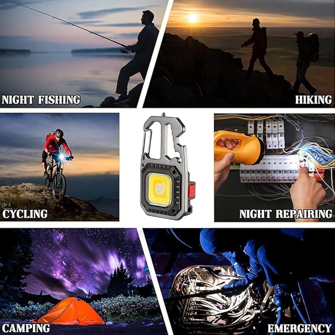 Cob Keychain Work Rechargeable Flashlight 6 Modes,4 in1 Screwdrivers 7in1 Wrench 1bottle Opener 1window-Breaking hamme for Camping, Fishing, Repair Walking Emergency 500 Lumen