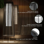 Solar Rattan Floor Lamp Outdoor, Waterproof LED Standing Lights, Handwoven Black Wicker Solar Patio Lamps for Garden, Porch, Yard, Deck, Lawn Decorations – Auto On/Off (Black)