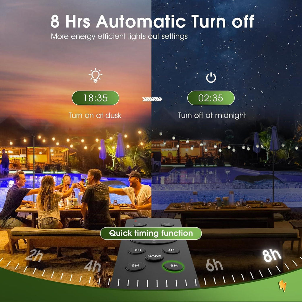 Solar Outdoor String Patio Bistro Lights, 50ft 52LED 3W G40 Bulbs, USB Rechargeable Portable Edison Café String Lights for Porch, Pergola, Backyard, Garden, Pool, Party, Camping