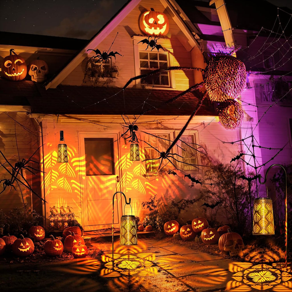 2 Pack Solar Hanging Lantern Lights - Outdoor Waterproof Decorative Lanterns with Switchable Warm/White LED Glow for Patio, Garden, Yard, Front Porch - Retro LED Lighting for Halloween, Holiday Decor