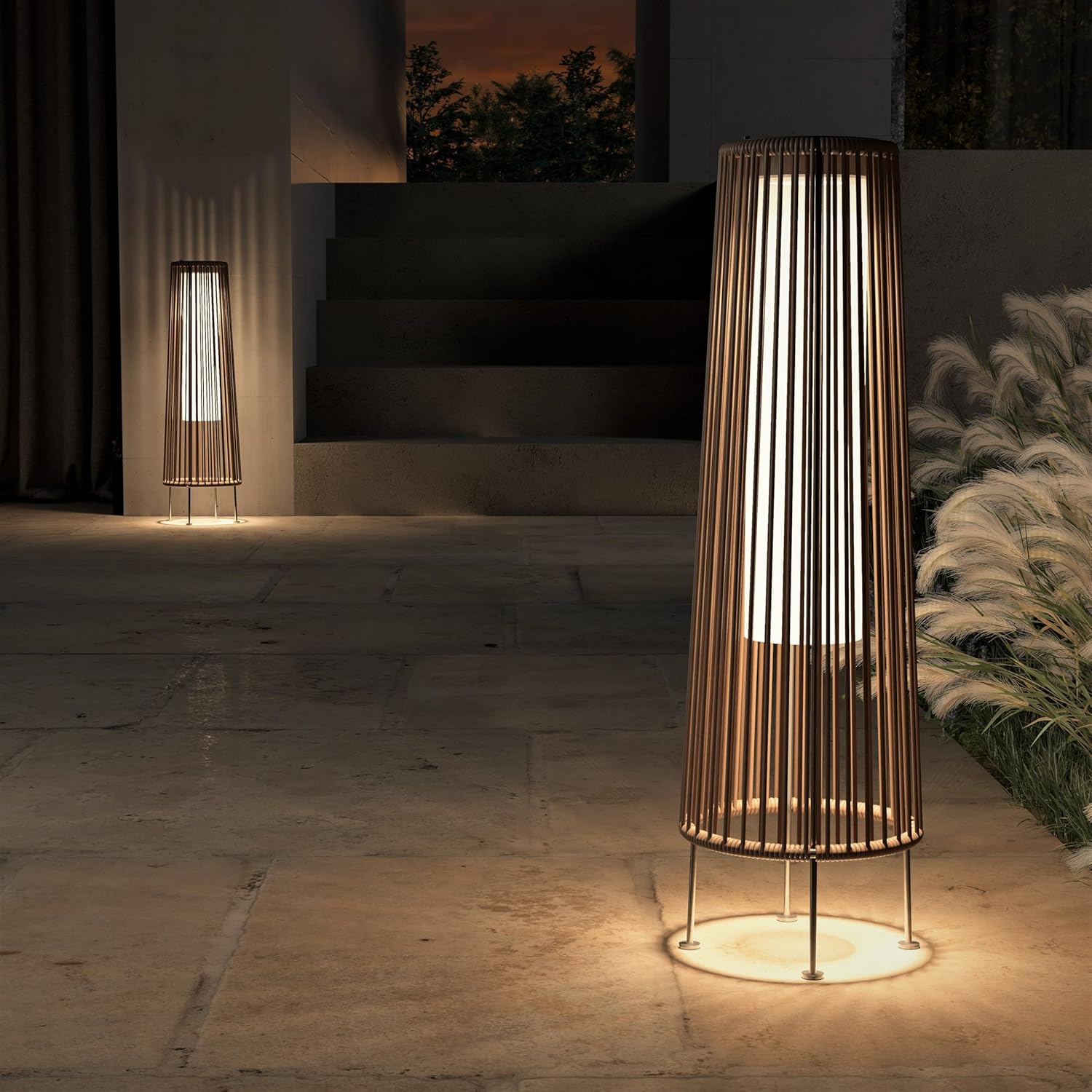 Solar Rattan Floor Lamp Outdoor, Waterproof LED Standing Lights, Handwoven Black Wicker Solar Patio Lamps for Garden, Porch, Yard, Deck, Lawn Decorations – Auto On/Off (Black)