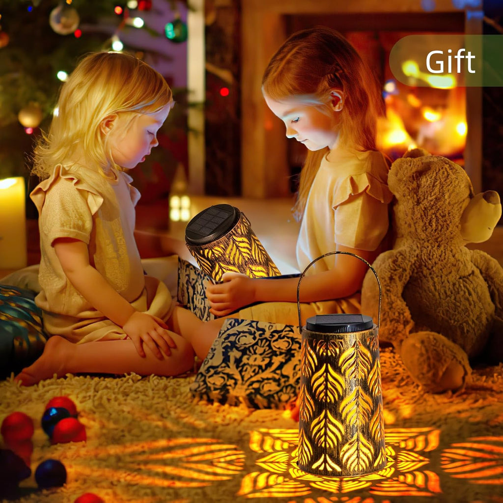 2 Pack Solar Hanging Lantern Lights - Outdoor Waterproof Decorative Lanterns with Switchable Warm/White LED Glow for Patio, Garden, Yard, Front Porch - Retro LED Lighting for Halloween, Holiday Decor