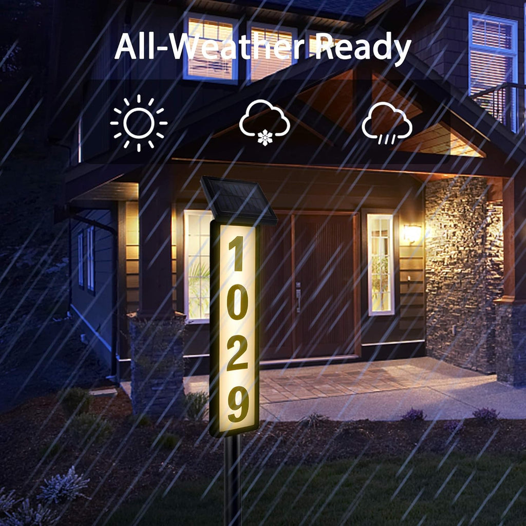 Upgrade Solar Home Address Sign, House Numbers Lighted Address Plaque Outdoor Waterproof