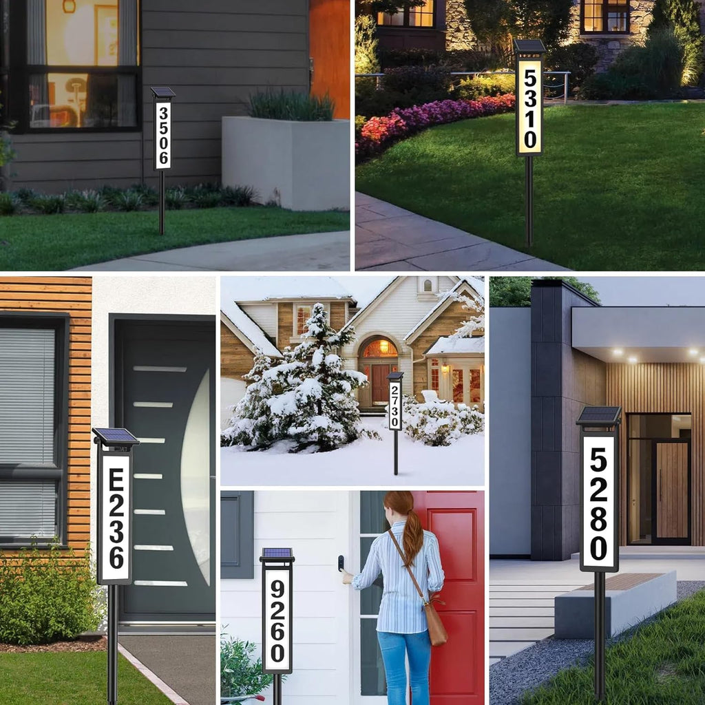 Upgrade Solar Home Address Sign, House Numbers Lighted Address Plaque Outdoor Waterproof